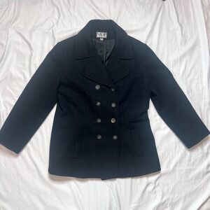 MDP Mario De Pinto Black Peacoat Pea Coat Winter Jacket Size Medium? 75% Wool